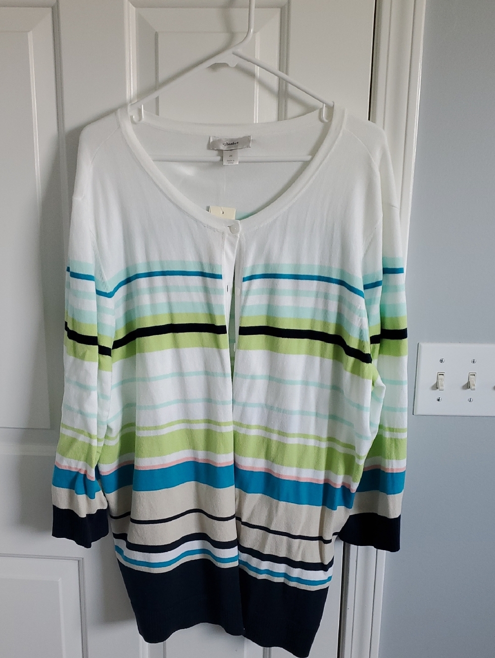 CJ Banks White Lightweight Button Cardigan